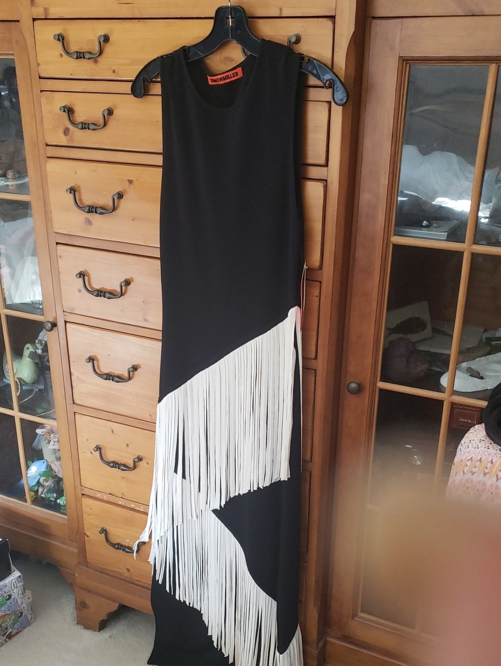 Simon Miller Black Maxi Dress with White Fringe